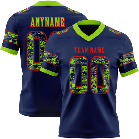 Custom Navy Camo Red-Neon Green Authentic Digital Camouflage Panel Football Jersey - Main View