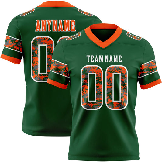 Custom Green Camo White-Orange Authentic Digital Camouflage Panel Football Jersey - Main View