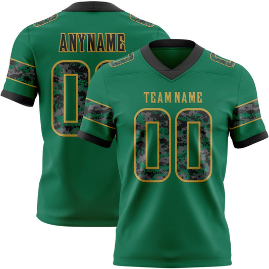 Custom Kelly Green Camo Old Gold-Black Authentic Digital Camouflage Panel Football Jersey - Main View