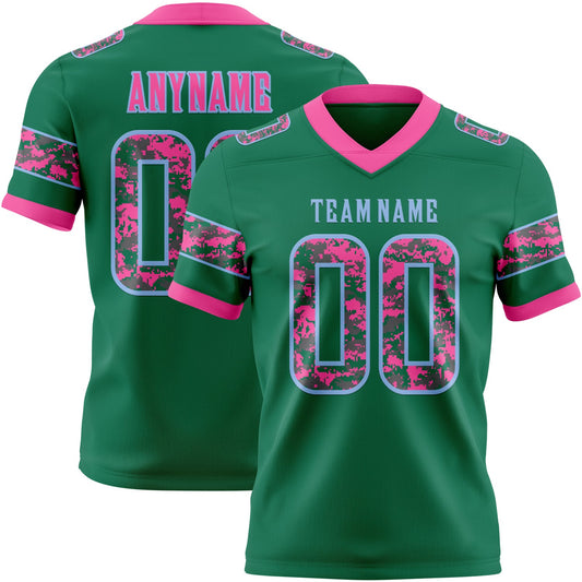 Custom Kelly Green Camo Light Blue-Pink Authentic Digital Camouflage Panel Football Jersey - Main View