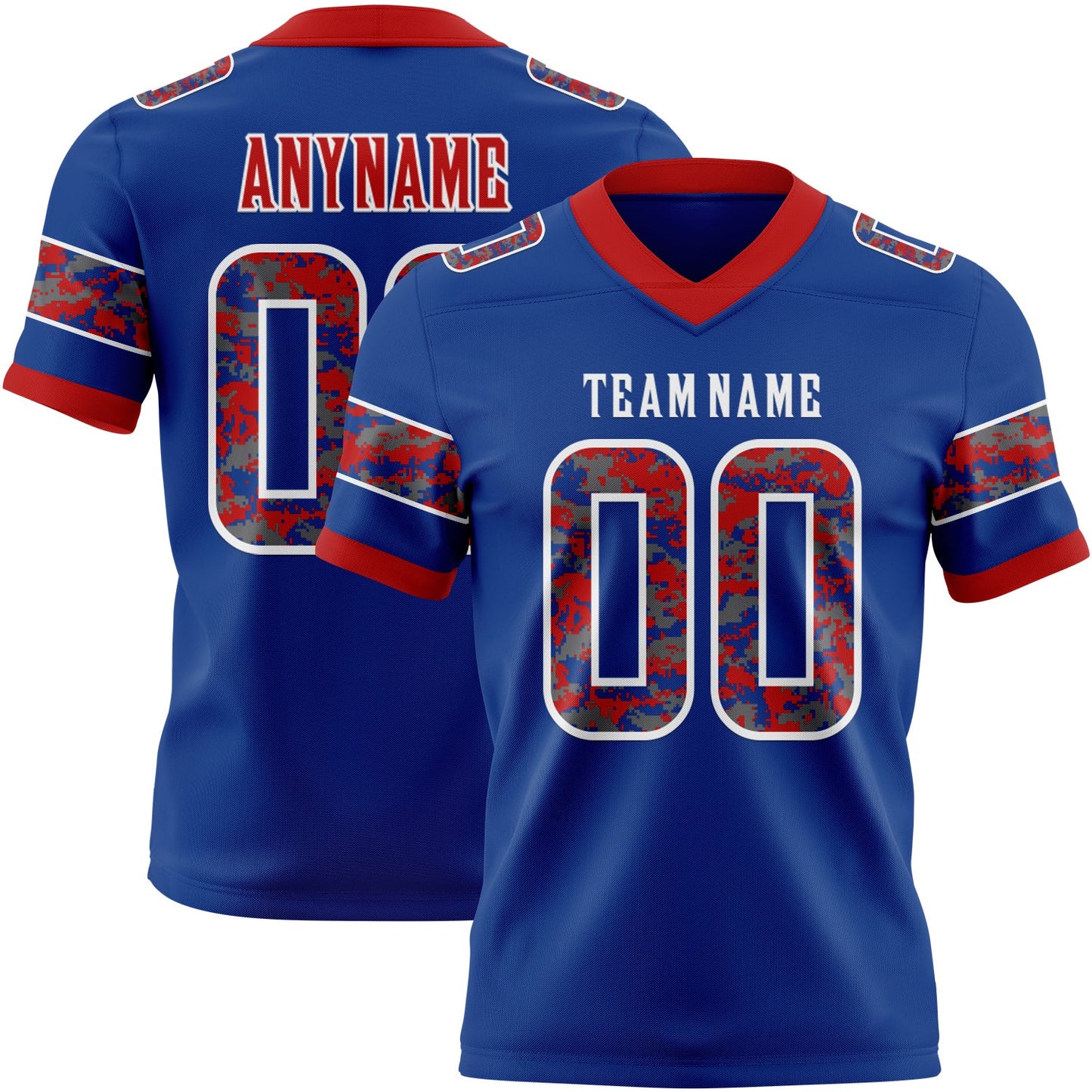 Custom Royal Camo White-Red Authentic Digital Camouflage Panel Football Jersey - Main View