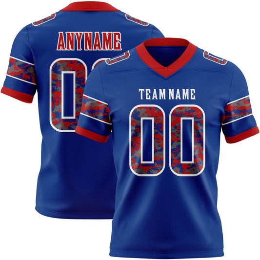 Custom Royal Camo White-Red Authentic Digital Camouflage Panel Football Jersey - Main View