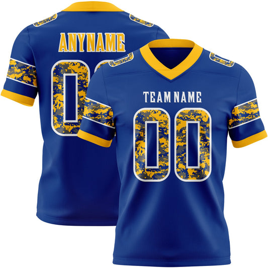 Custom Royal Camo White-Gold Authentic Digital Camouflage Panel Football Jersey - Main View
