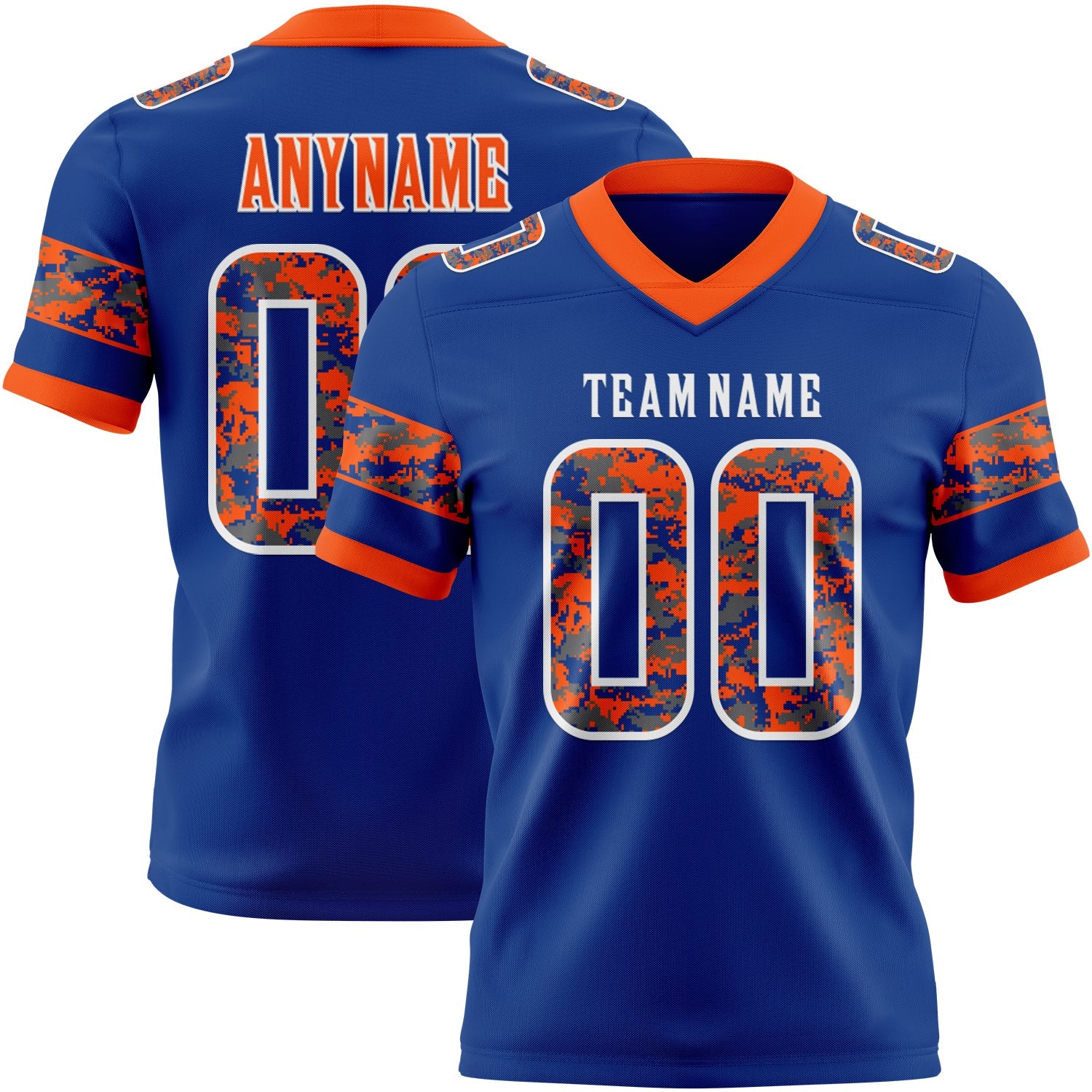 Custom Royal Camo White-Orange Authentic Digital Camouflage Panel Football Jersey - Main View