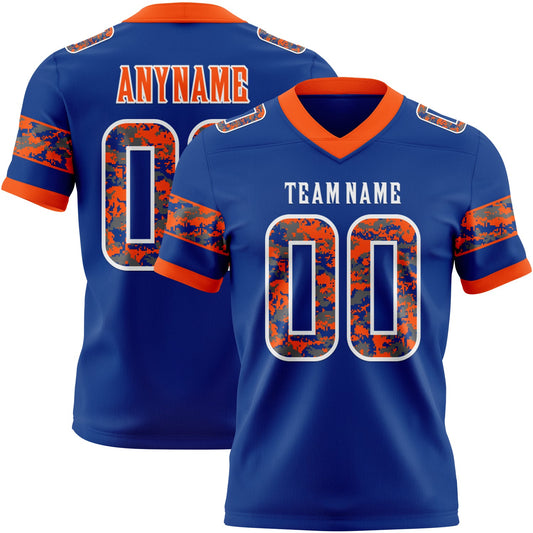 Custom Royal Camo White-Orange Authentic Digital Camouflage Panel Football Jersey - Main View