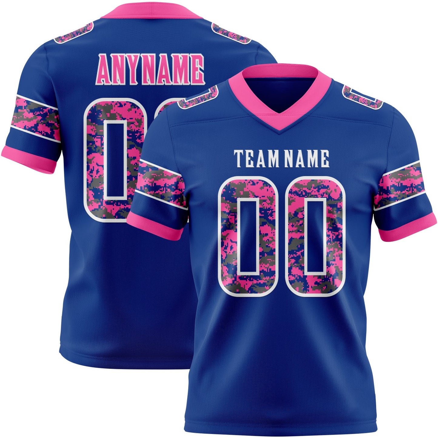 Custom Royal Camo White-Pink Authentic Digital Camouflage Panel Football Jersey - Main View