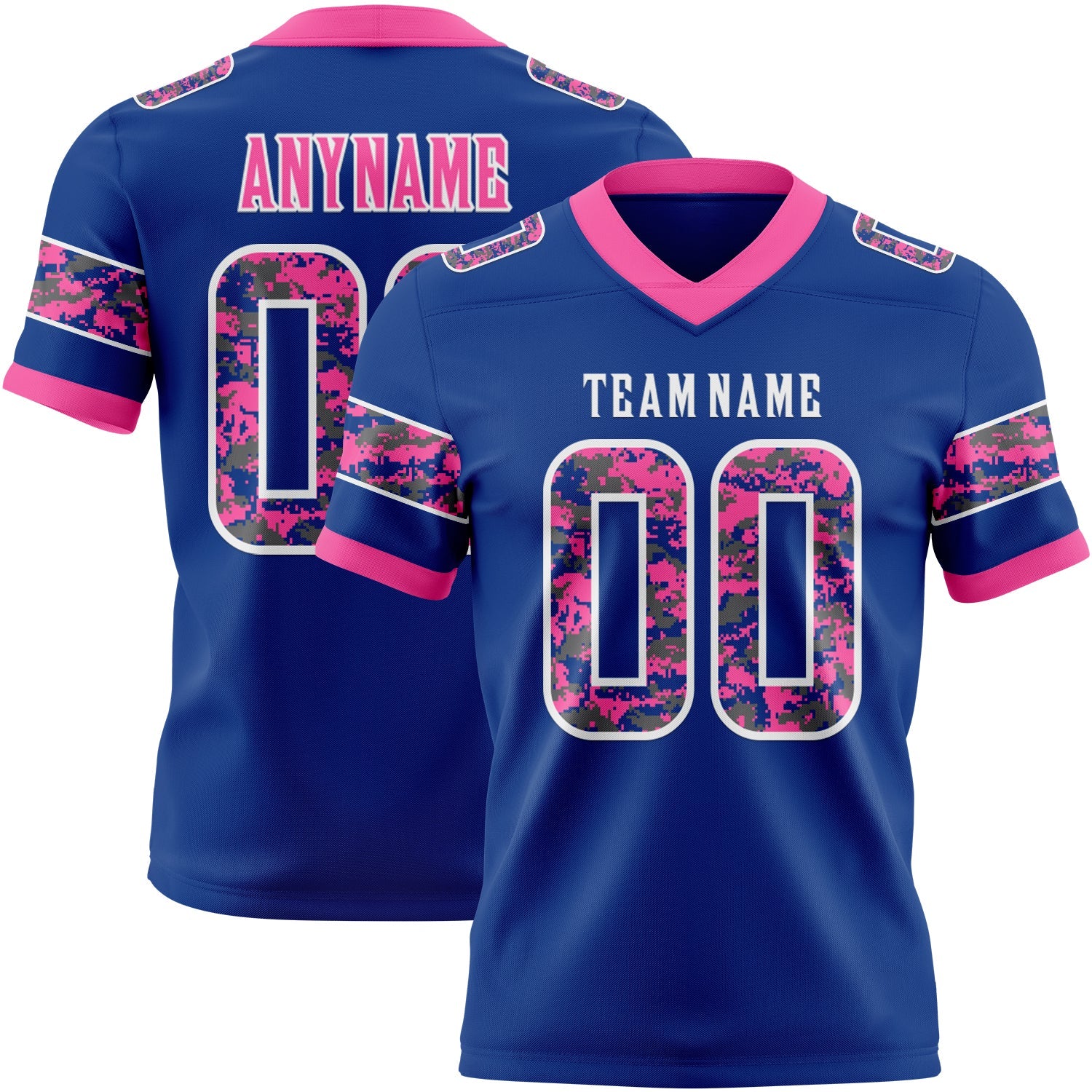 Custom Royal Camo White-Pink Authentic Digital Camouflage Panel Football Jersey - Main View