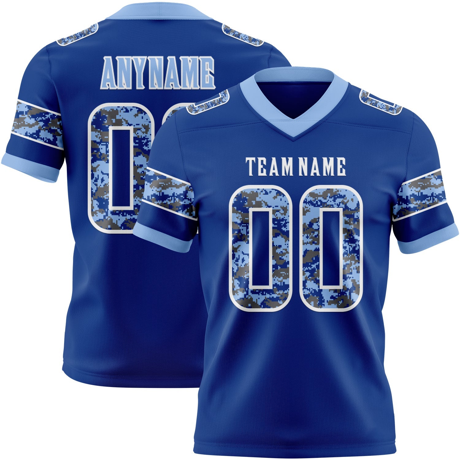 Custom Royal Camo White-Light Blue Authentic Digital Camouflage Panel Football Jersey - Main View