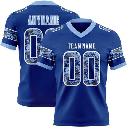 Custom Royal Camo White-Light Blue Authentic Digital Camouflage Panel Football Jersey - Main View