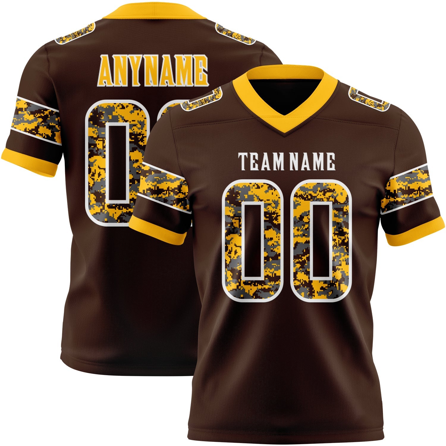 Custom Brown Camo White-Gold Authentic Digital Camouflage Panel Football Jersey - Main View