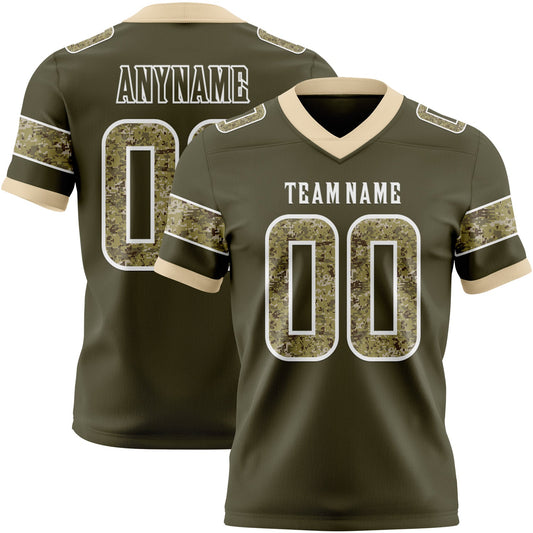 Custom Olive Camo White-City Cream Authentic Digital Camouflage Panel Football Jersey - Main View