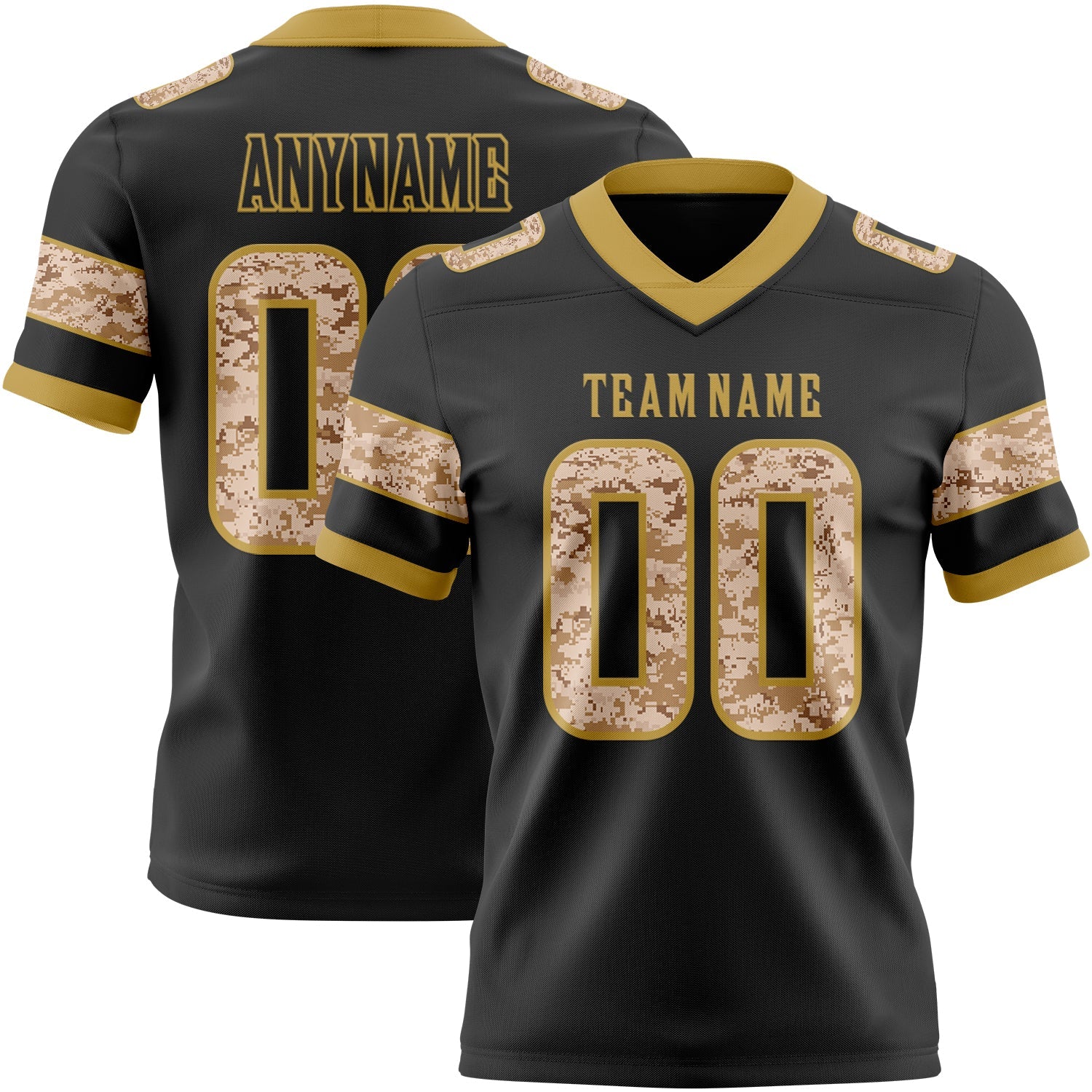Custom Black Camo-Old Gold Authentic Digital Camouflage Panel Football Jersey - Main View