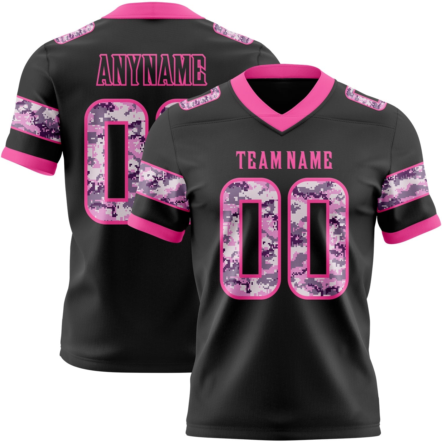 Custom Black Camo-Pink Authentic Digital Camouflage Panel Football Jersey - Main View