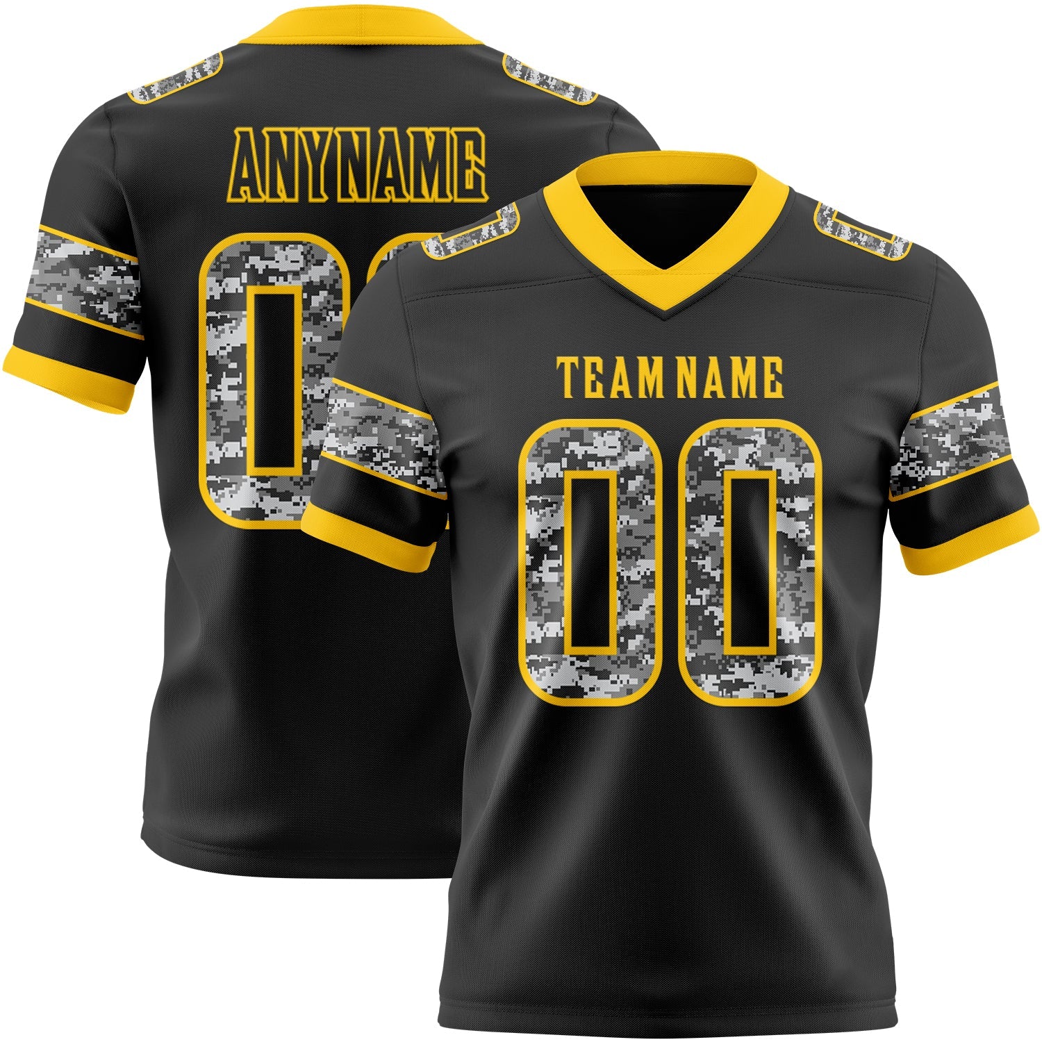 Custom Black Camo-Yellow Authentic Digital Camouflage Panel Football Jersey - Main View