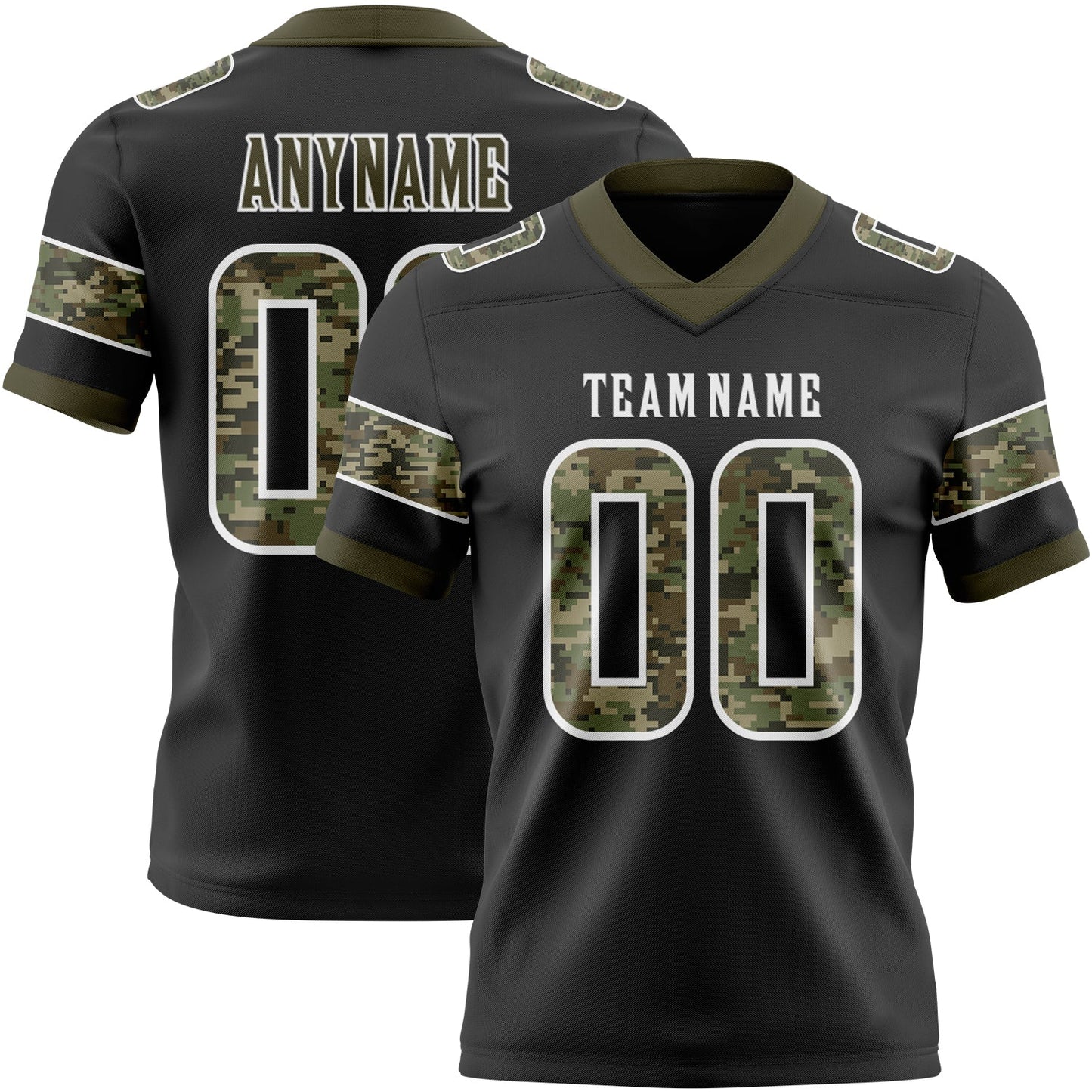 Custom Black Camo White-Olive Authentic Digital Camouflage Panel Football Jersey - Main View