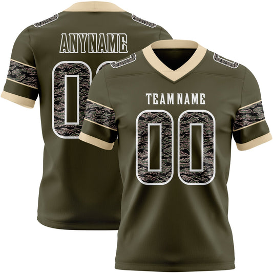 Custom Olive Camo White-City Cream Authentic Digital Camouflage Panel Football Jersey - Main View