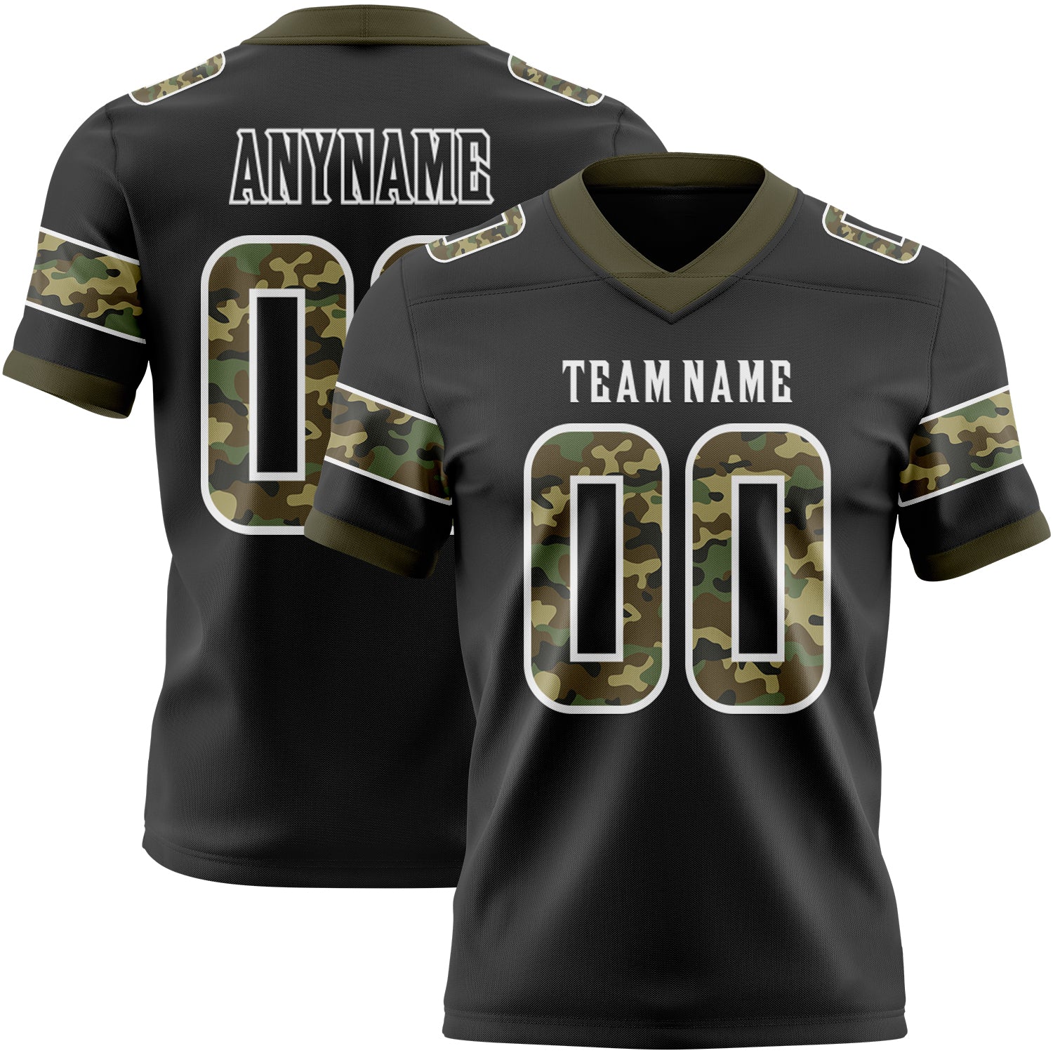 Custom Black Camo White-Olive Authentic Digital Camouflage Panel Football Jersey - Main View