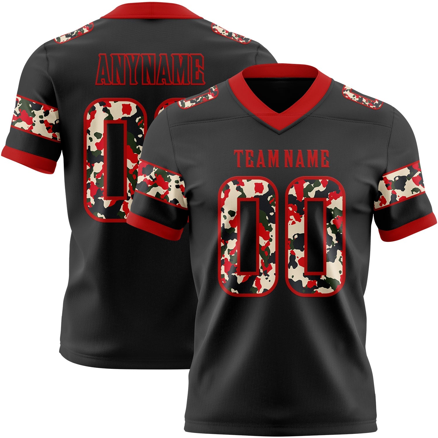 Custom Black Camo-Red Authentic Digital Camouflage Panel Football Jersey - Main View