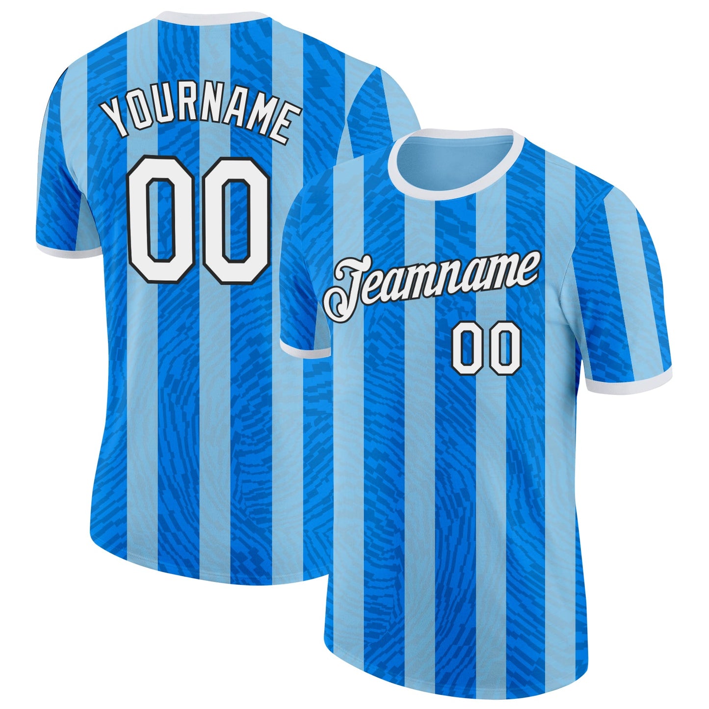 Custom Sky Blue White-Black Argentina Stripe Performance T-Shirt - Main View