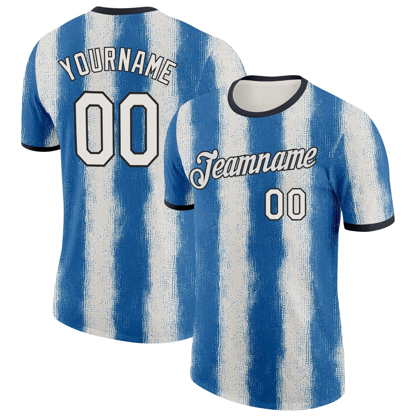 Custom Sky Blue White-Black Argentina Splatter Stripe Performance T-Shirt - Main View
