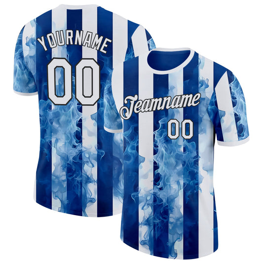 Custom Sky Blue White-Black Argentina Flame Stripe Performance T-Shirt - Main View