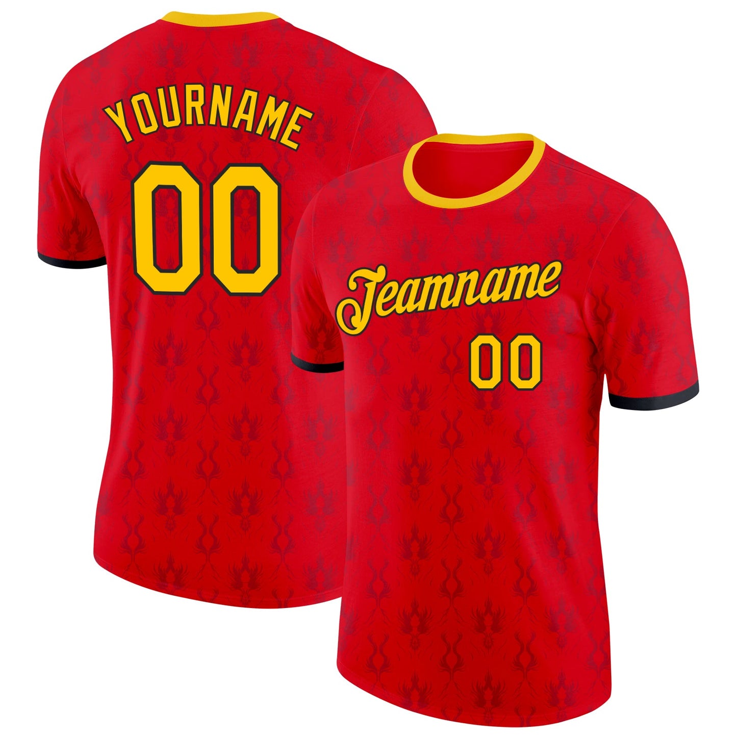 Custom Red Yellow-Black Belgium Flame Performance T-Shirt - Main View
