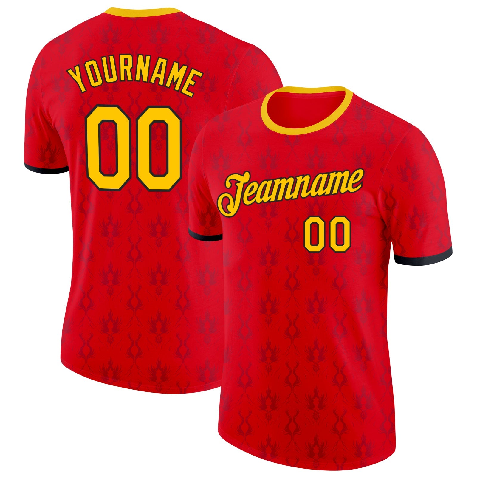 Custom Red Yellow-Black Belgium Flame Performance T-Shirt - Main View