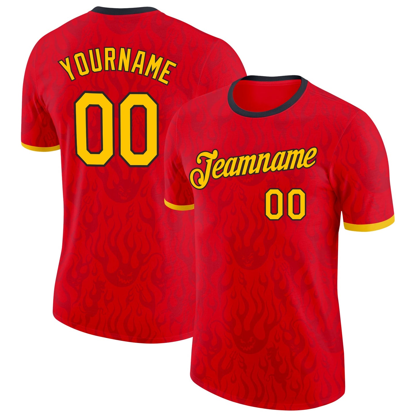 Custom Red Yellow-Black Belgium Flame Performance T-Shirt - Main View