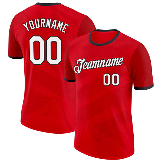 Custom Red White-Black Canada Maple Leaf Performance T-Shirt - Main View