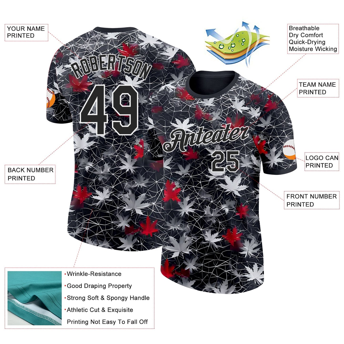 Custom Black-White Canada Maple Leaf Performance T-Shirt view 2