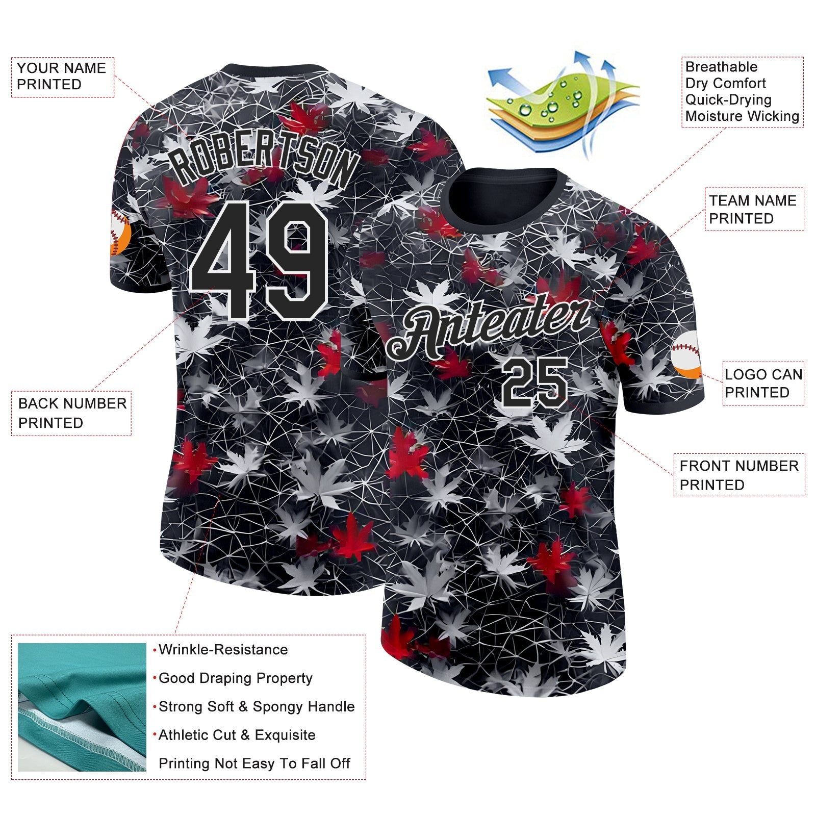 Custom Black-White Canada Maple Leaf Performance T-Shirt view 2