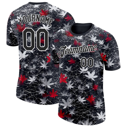 Custom Black-White Canada Maple Leaf Performance T-Shirt - Main View
