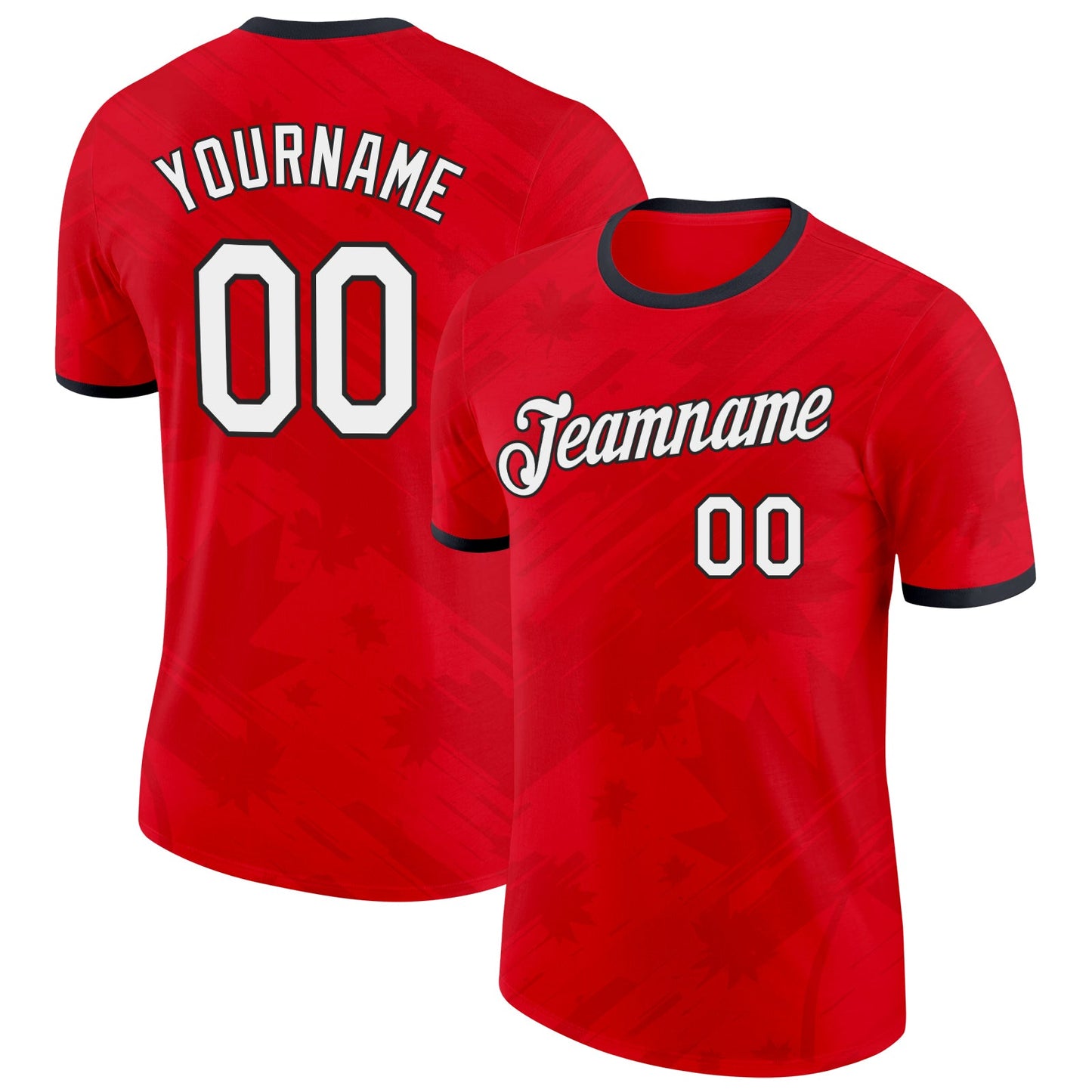 Custom Red White-Black Canada Maple Leaf Performance T-Shirt - Main View