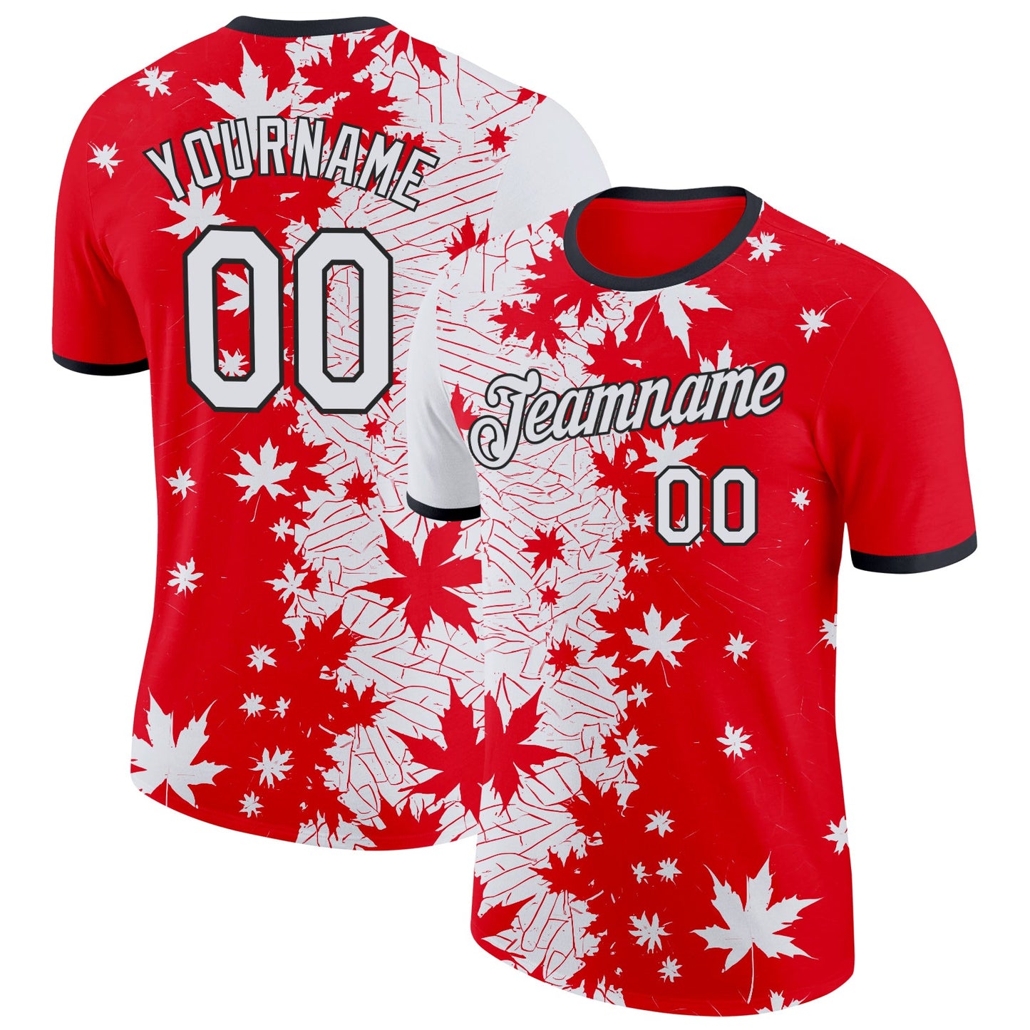 Custom Red White-Black Canada Maple Leaf Performance T-Shirt - Main View