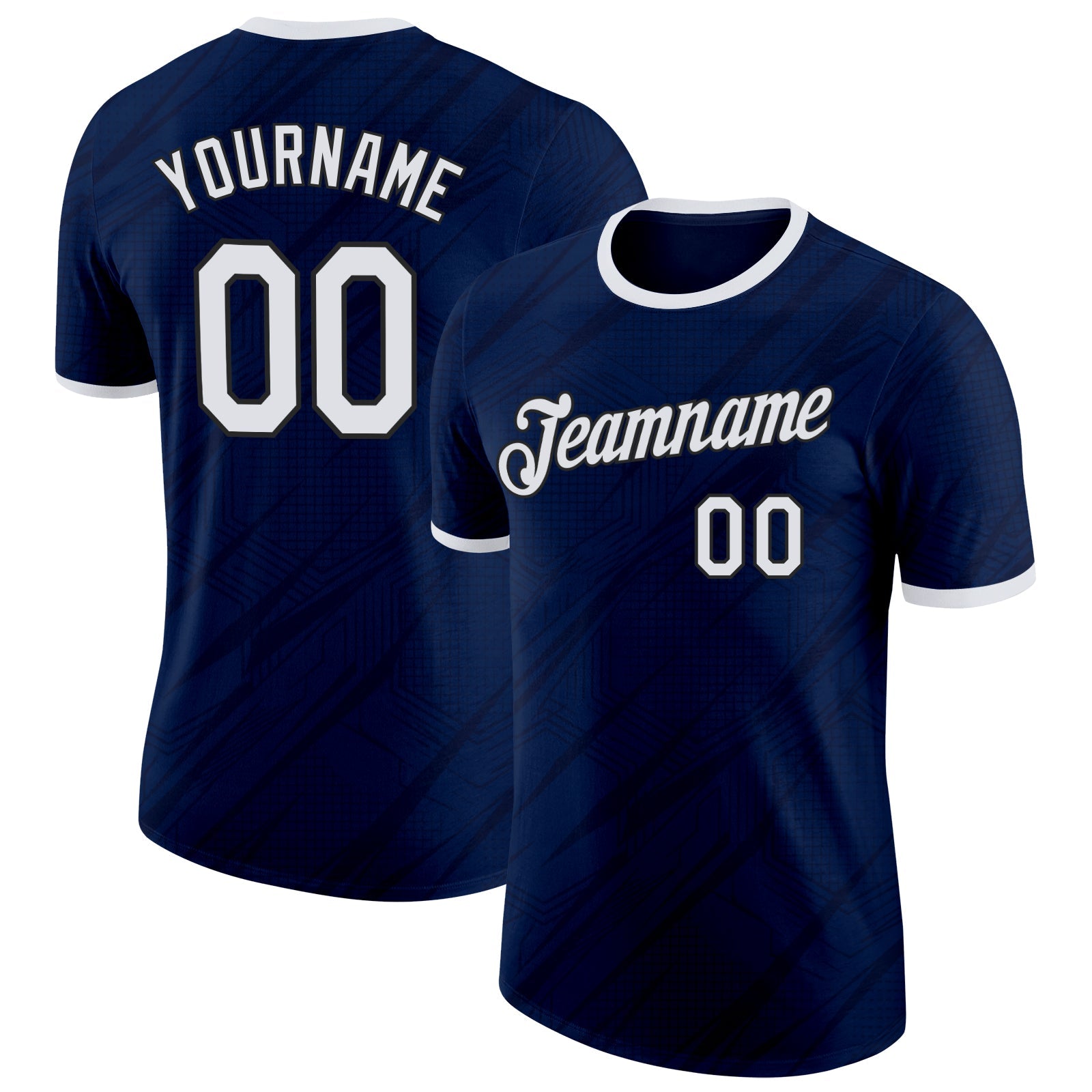 Custom Navy White-Black France Diagonal Stripe Performance T-Shirt - Main View