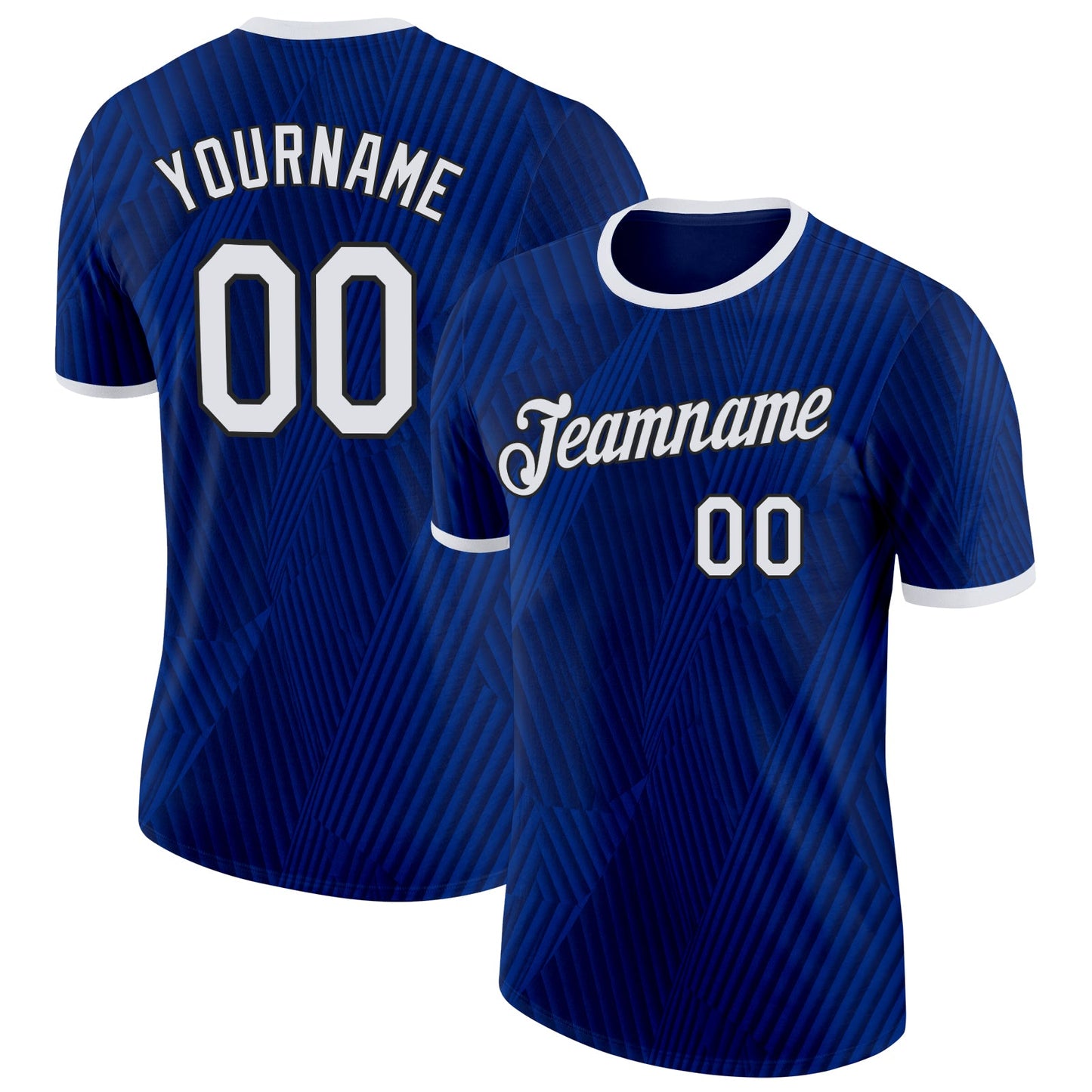 Custom Navy White-Black France Diagonal Stripe Performance T-Shirt - Main View