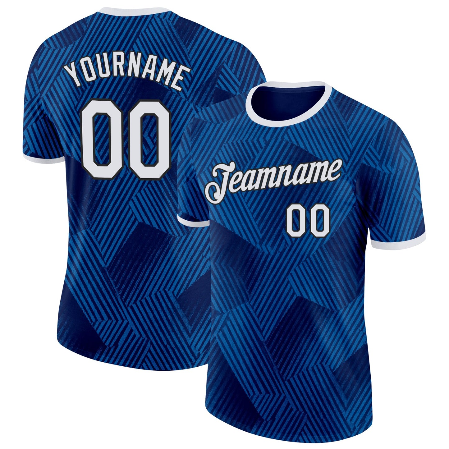 Custom Navy White-Black France Diagonal Stripe Performance T-Shirt - Main View