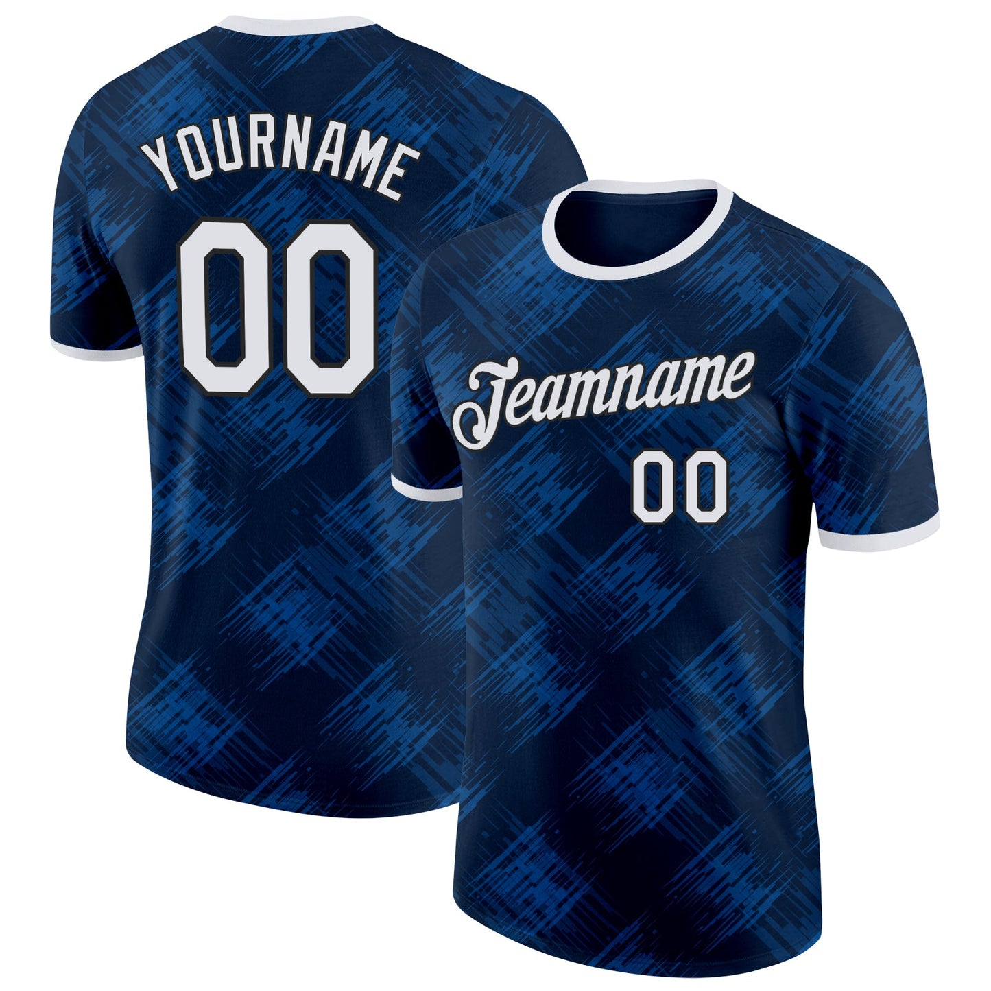 Custom Navy White-Black France Grunge Performance T-Shirt - Main View