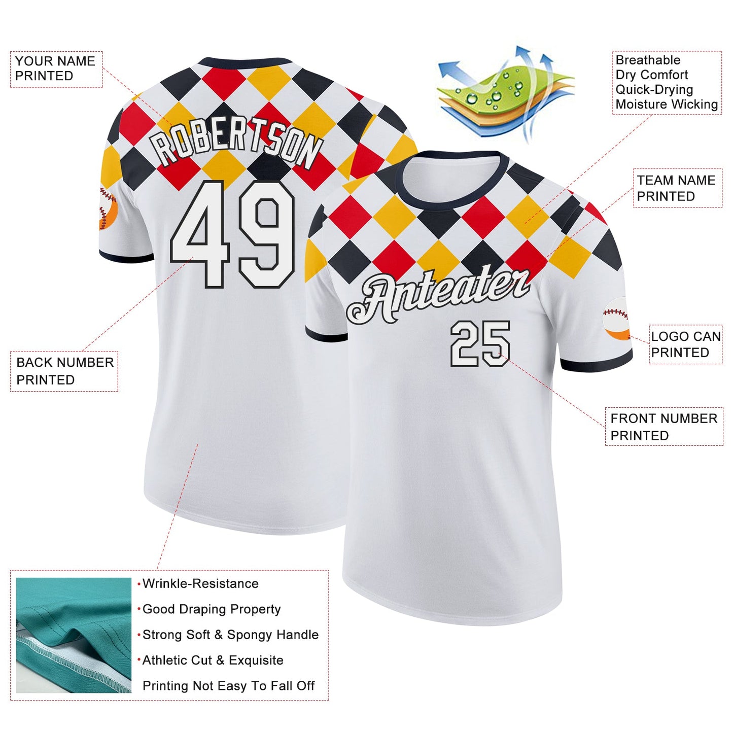 Custom White-Black Germany Checkerboard Performance T-Shirt view 2