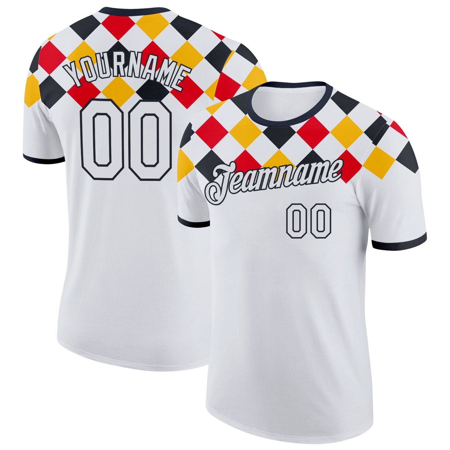 Custom White-Black Germany Checkerboard Performance T-Shirt - Main View