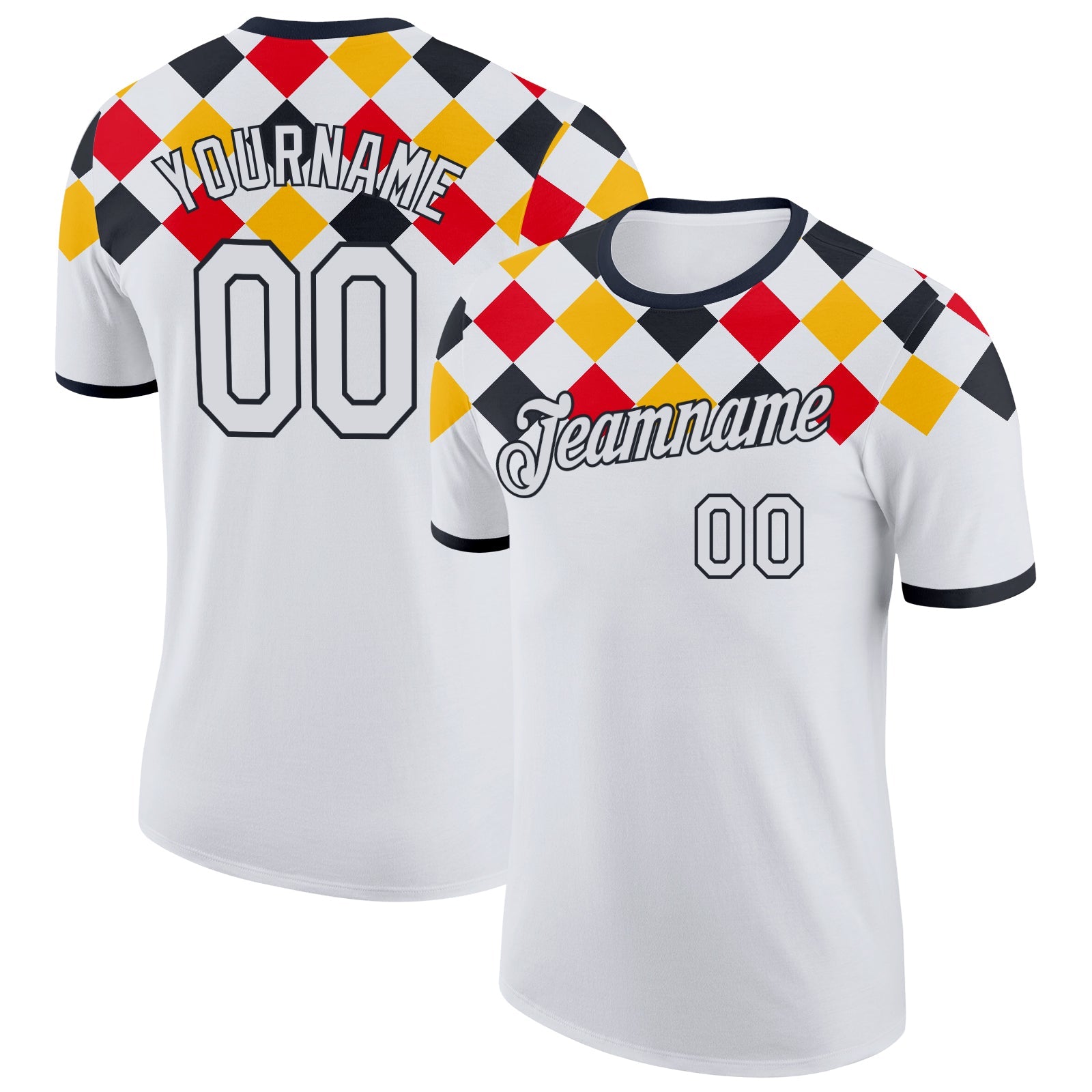 Custom White-Black Germany Checkerboard Performance T-Shirt - Main View