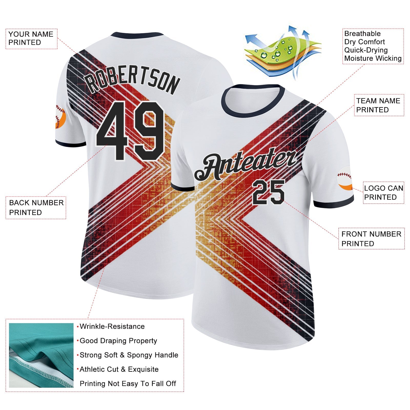 Custom White-Black Germany Retro Distressed Performance T-Shirt view 2