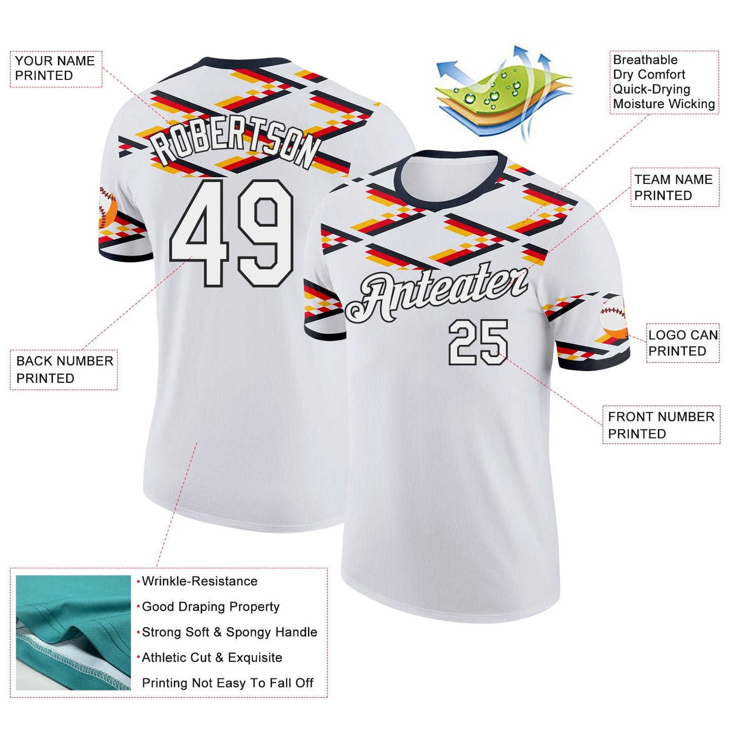 Custom White-Black Germany Flag Geometric Stripe Performance T-Shirt view 2