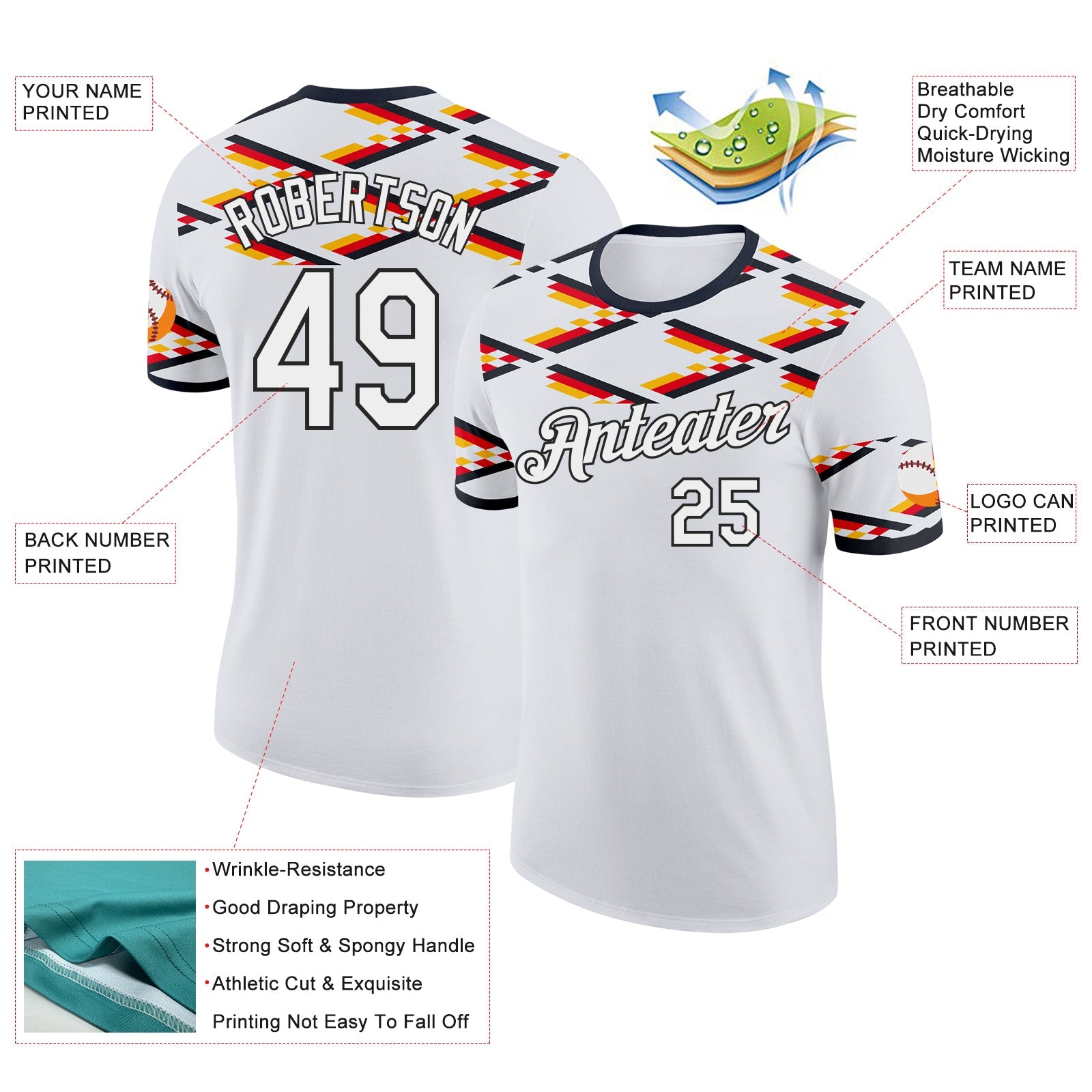 Custom White-Black Germany Flag Geometric Stripe Performance T-Shirt view 2