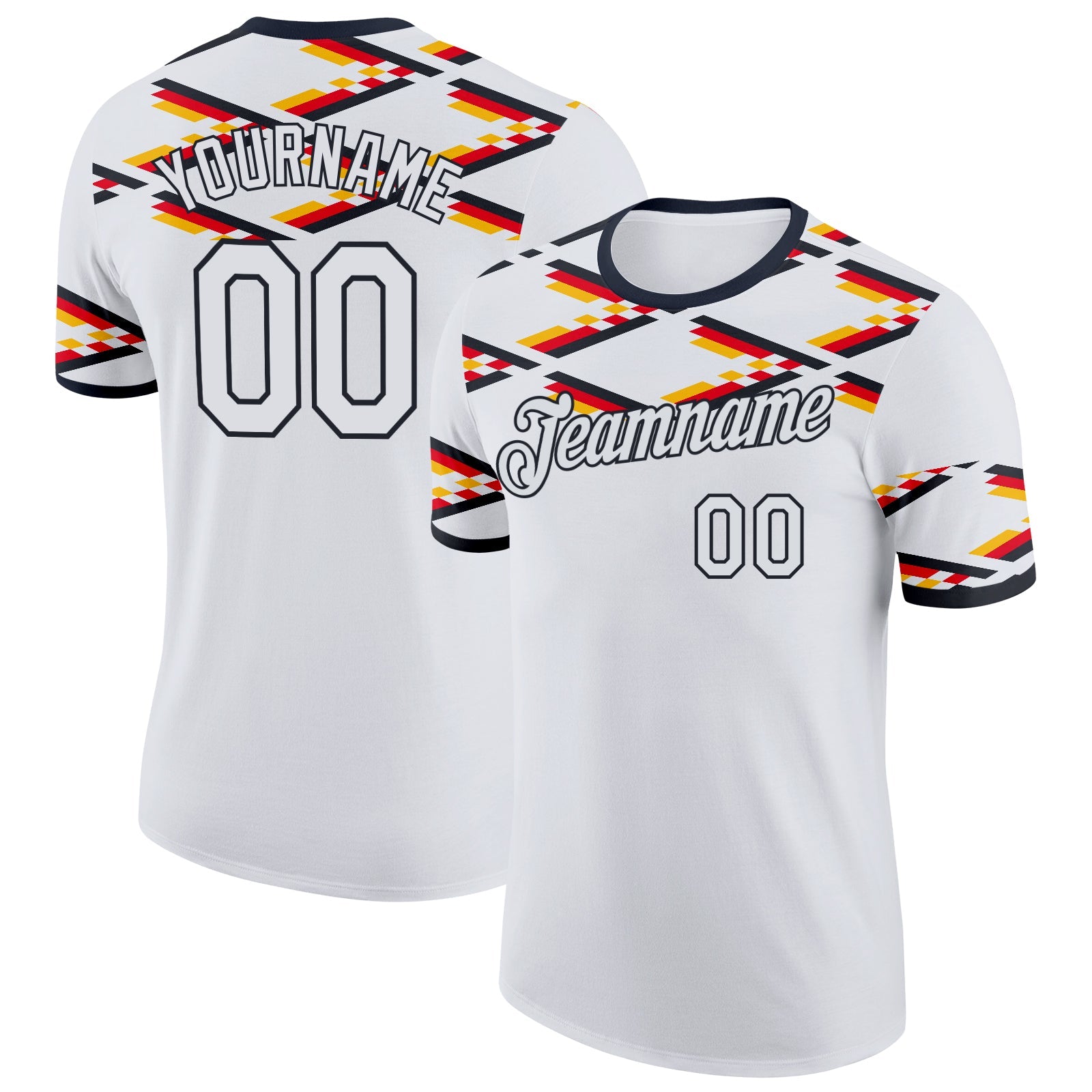 Custom White-Black Germany Flag Geometric Stripe Performance T-Shirt - Main View