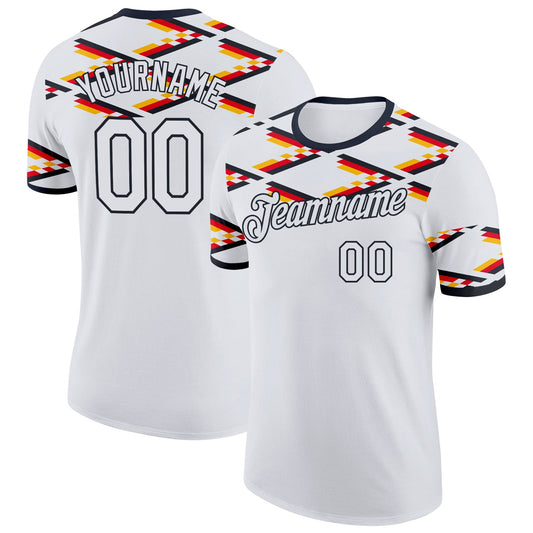 Custom White-Black Germany Flag Geometric Stripe Performance T-Shirt - Main View