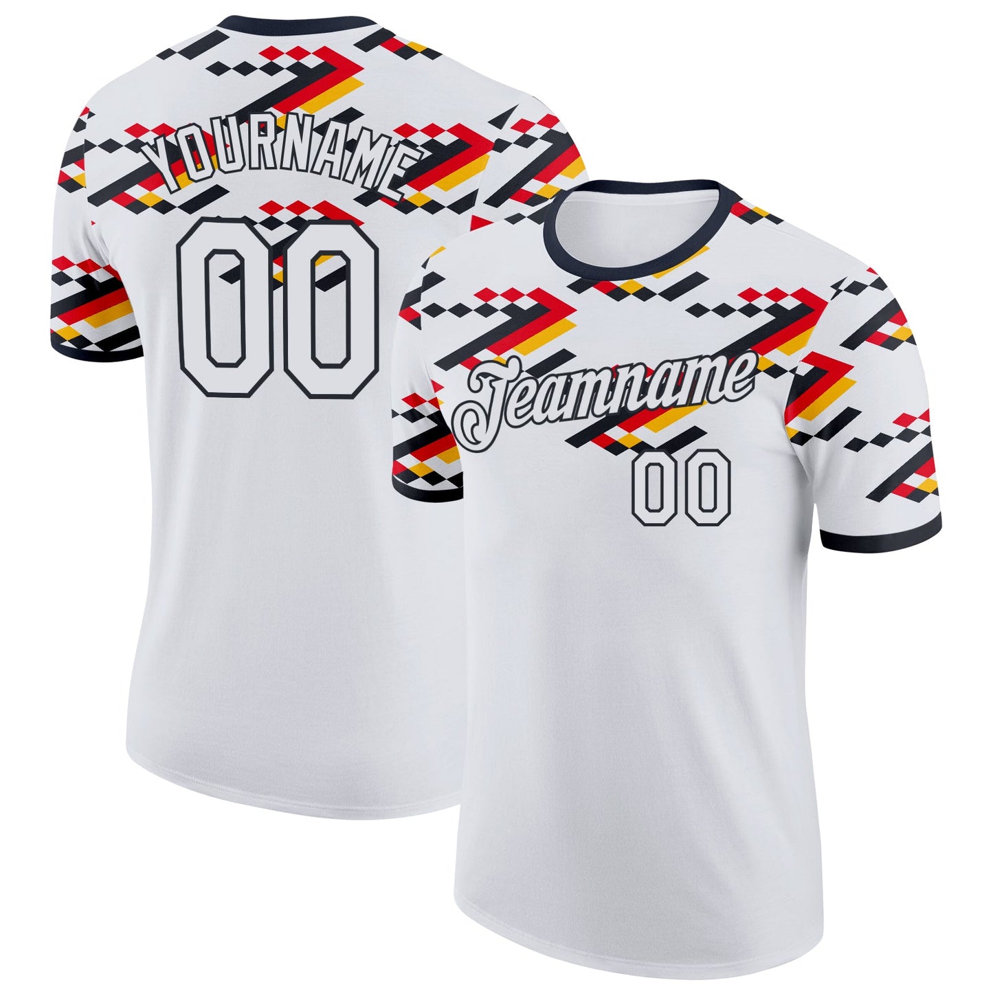 Custom White-Black Germany Pixel Chevron Performance T-Shirt - Main View
