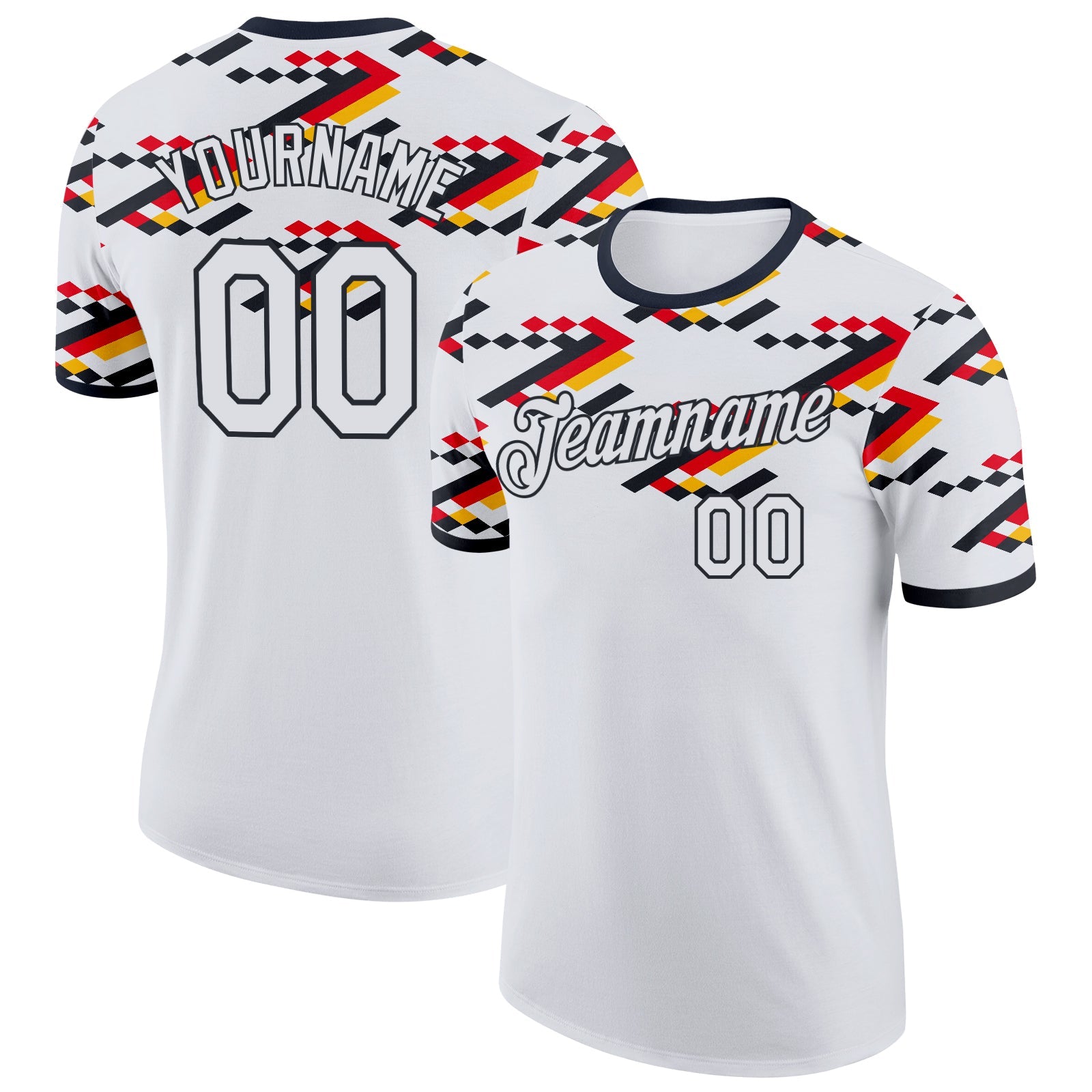 Custom White-Black Germany Pixel Chevron Performance T-Shirt - Main View