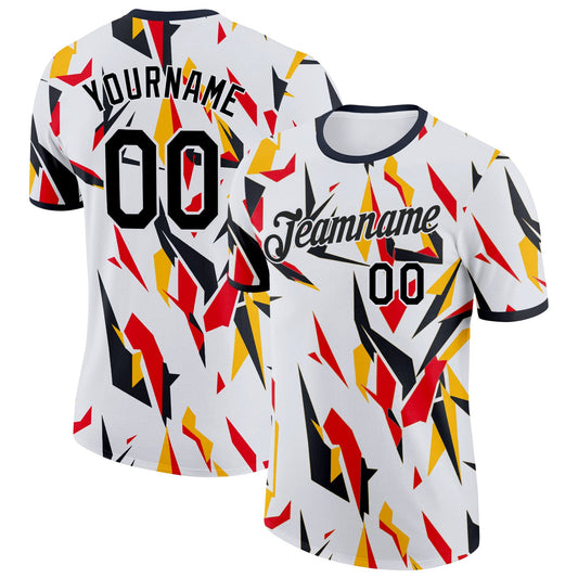 Custom White-Black Germany Geometric Block Performance T-Shirt - Main View