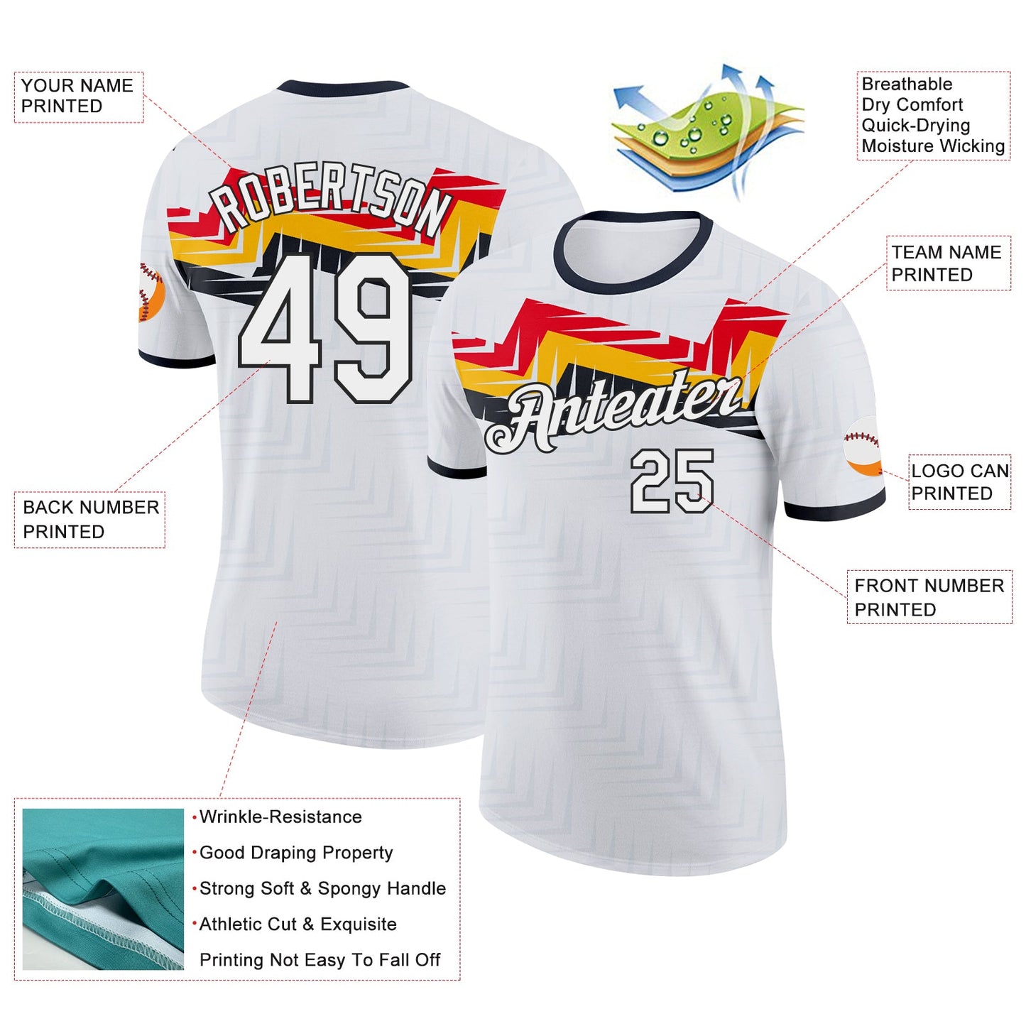 Custom White-Black Germany Chevron Zigzag Performance T-Shirt view 2